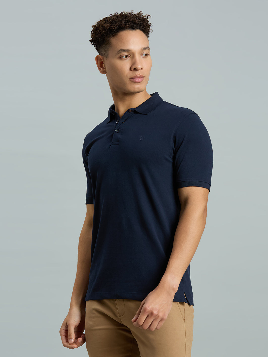 Navy Pq Cotton Spandex Slim Fit Casual Half Sleeve T-Shirt