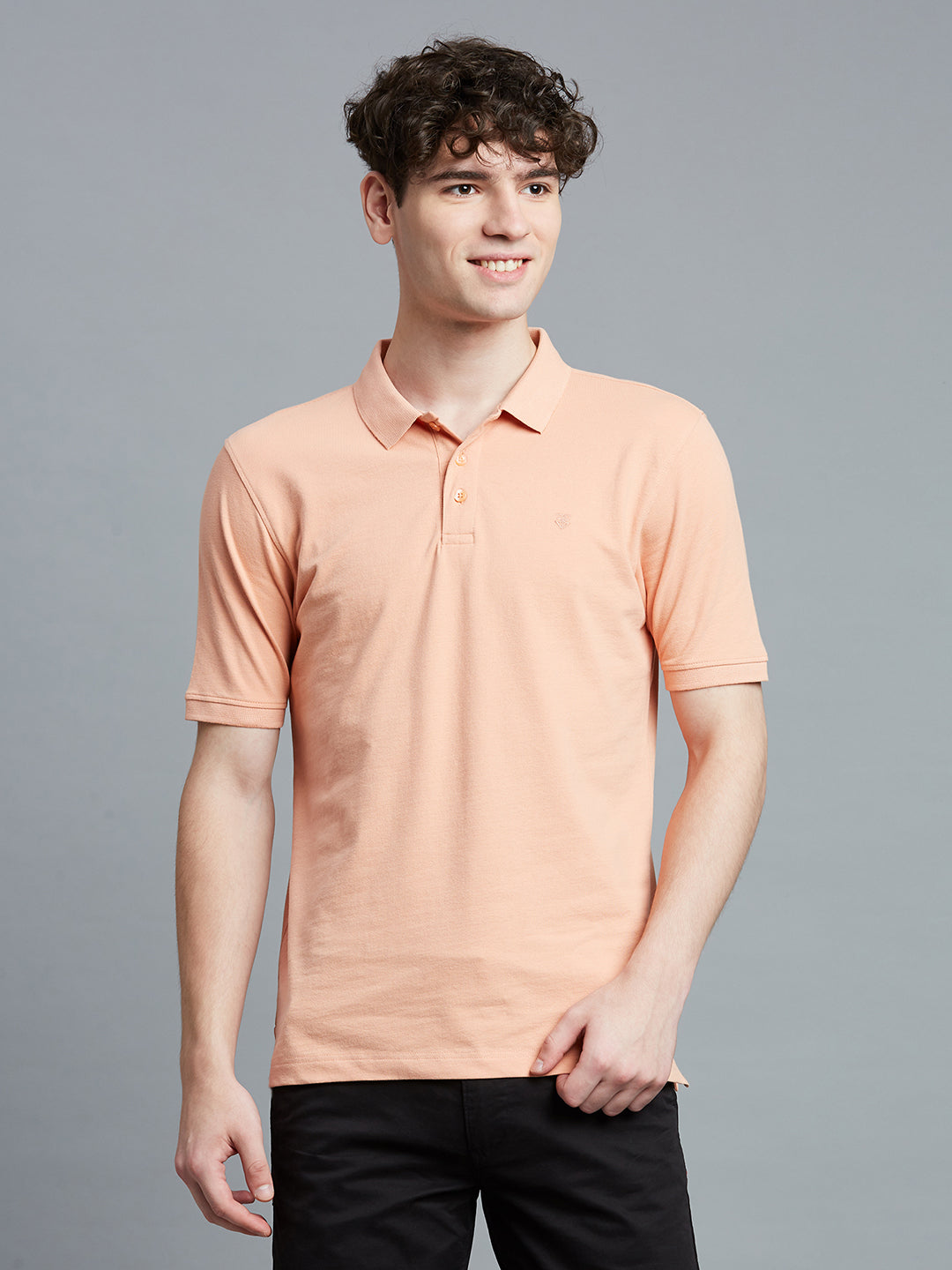 Peach Pq Cotton Spandex Slim Fit Casual Half Sleeve T-Shirt