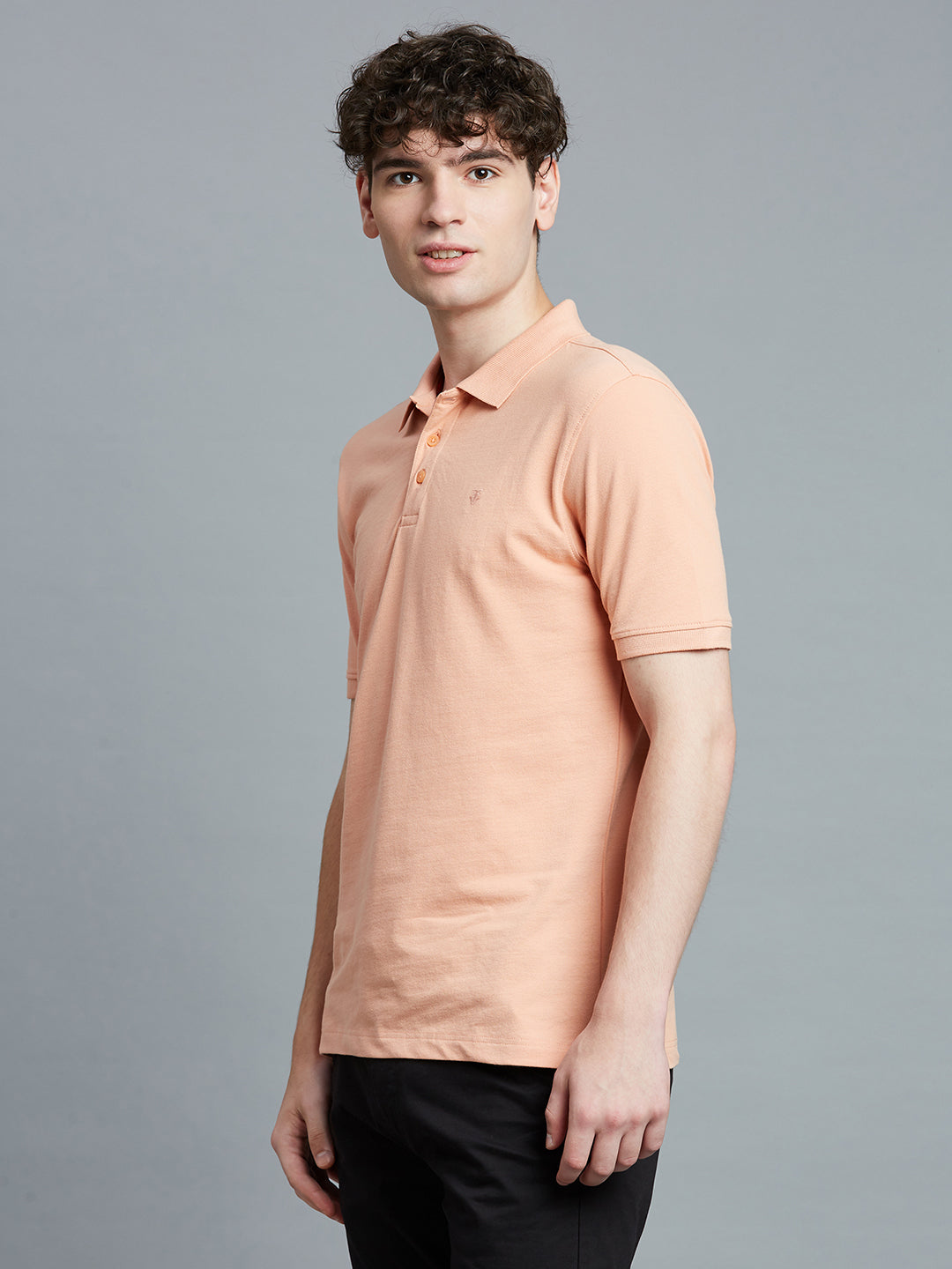 Peach Pq Cotton Spandex Slim Fit Casual Half Sleeve T-Shirt