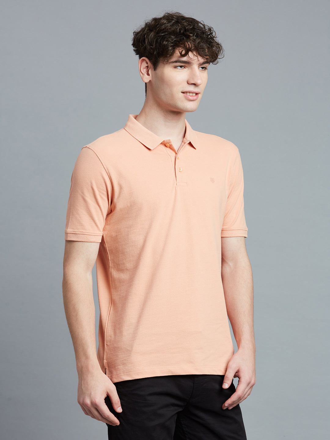 Peach Pq Cotton Spandex Slim Fit Casual Half Sleeve T-Shirt