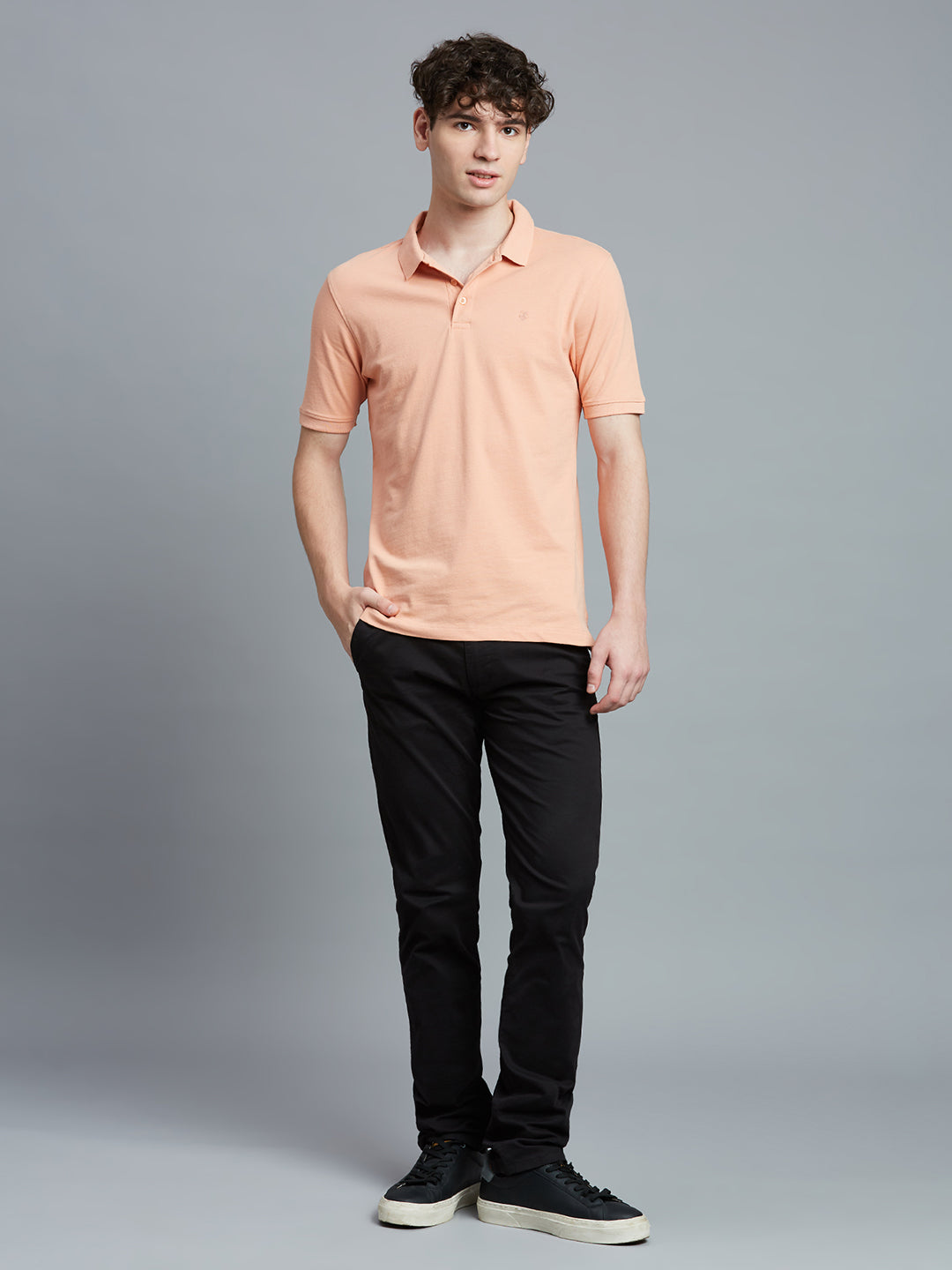 Peach Pq Cotton Spandex Slim Fit Casual Half Sleeve T-Shirt