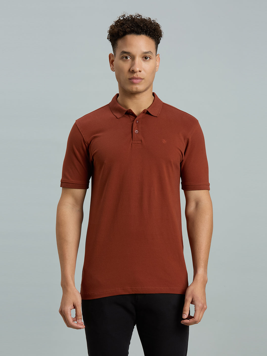 Rust Pq Cotton Spandex Slim Fit Casual Half Sleeve T-Shirt