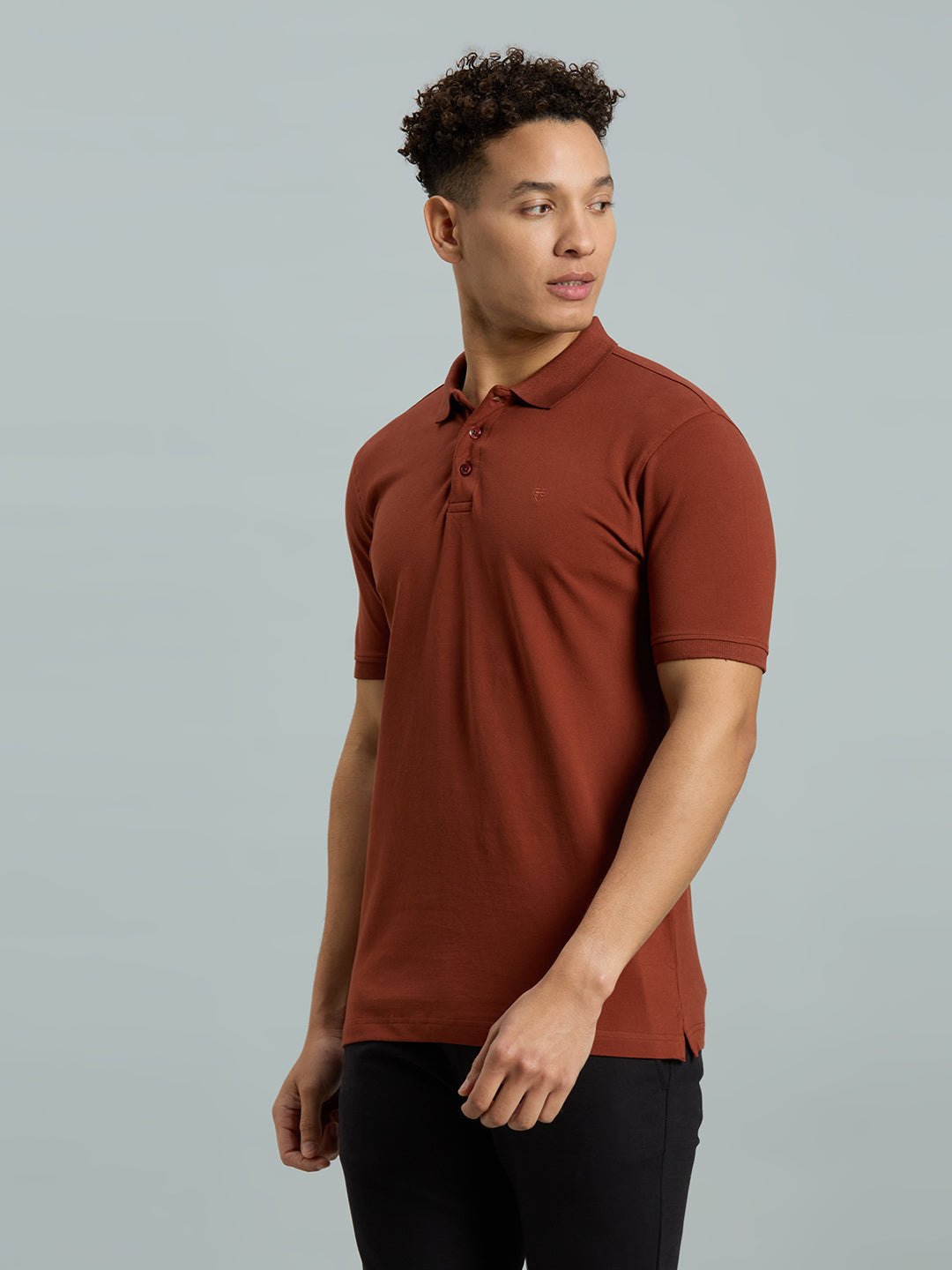 Rust Pq Cotton Spandex Slim Fit Casual Half Sleeve T-Shirt