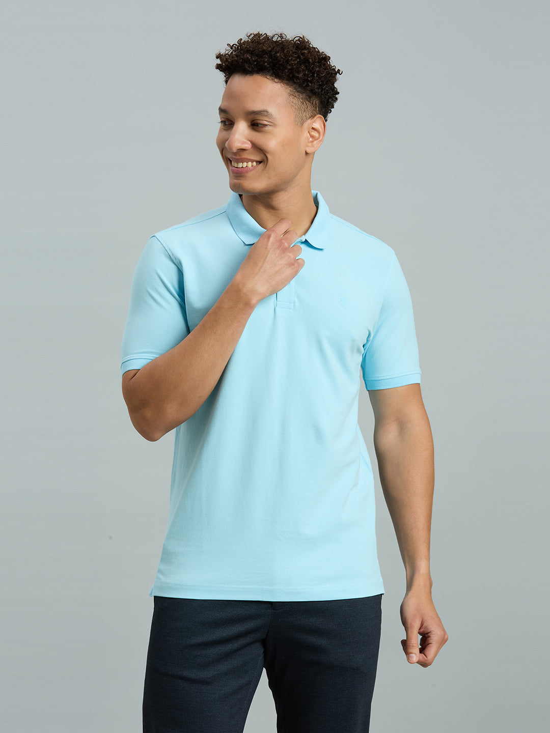 Sky Blue Pq Cotton Spandex Slim Fit Casual Half Sleeve T-Shirt