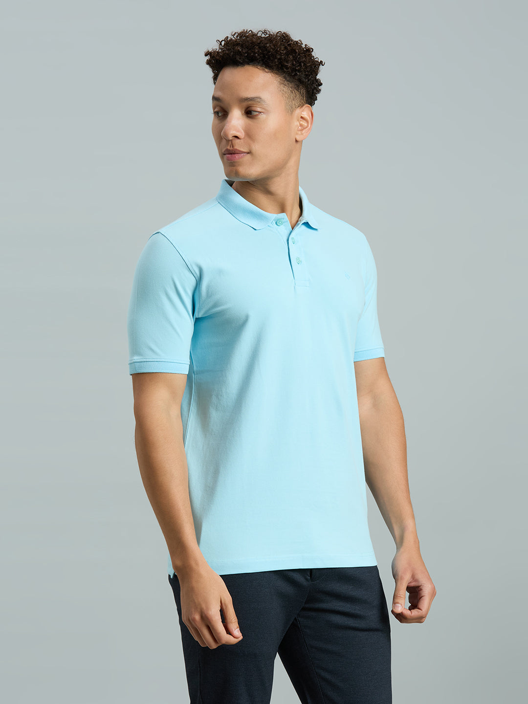 Sky Blue Pq Cotton Spandex Slim Fit Casual Half Sleeve T-Shirt