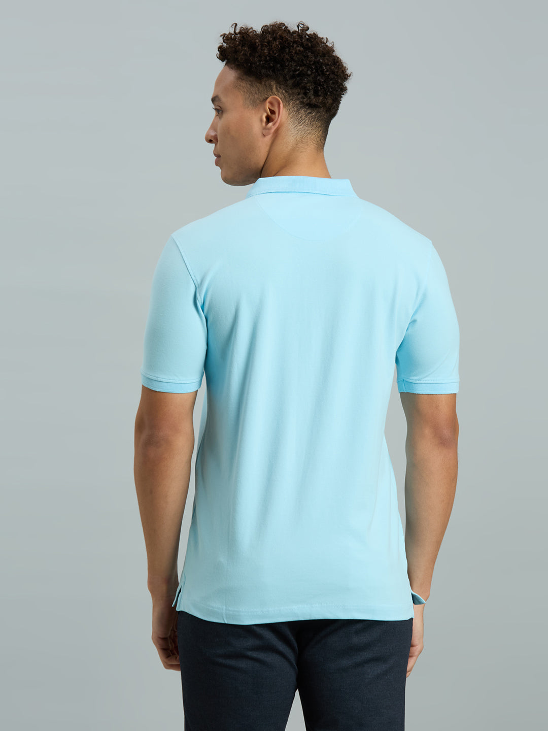 Sky Blue Pq Cotton Spandex Slim Fit Casual Half Sleeve T-Shirt