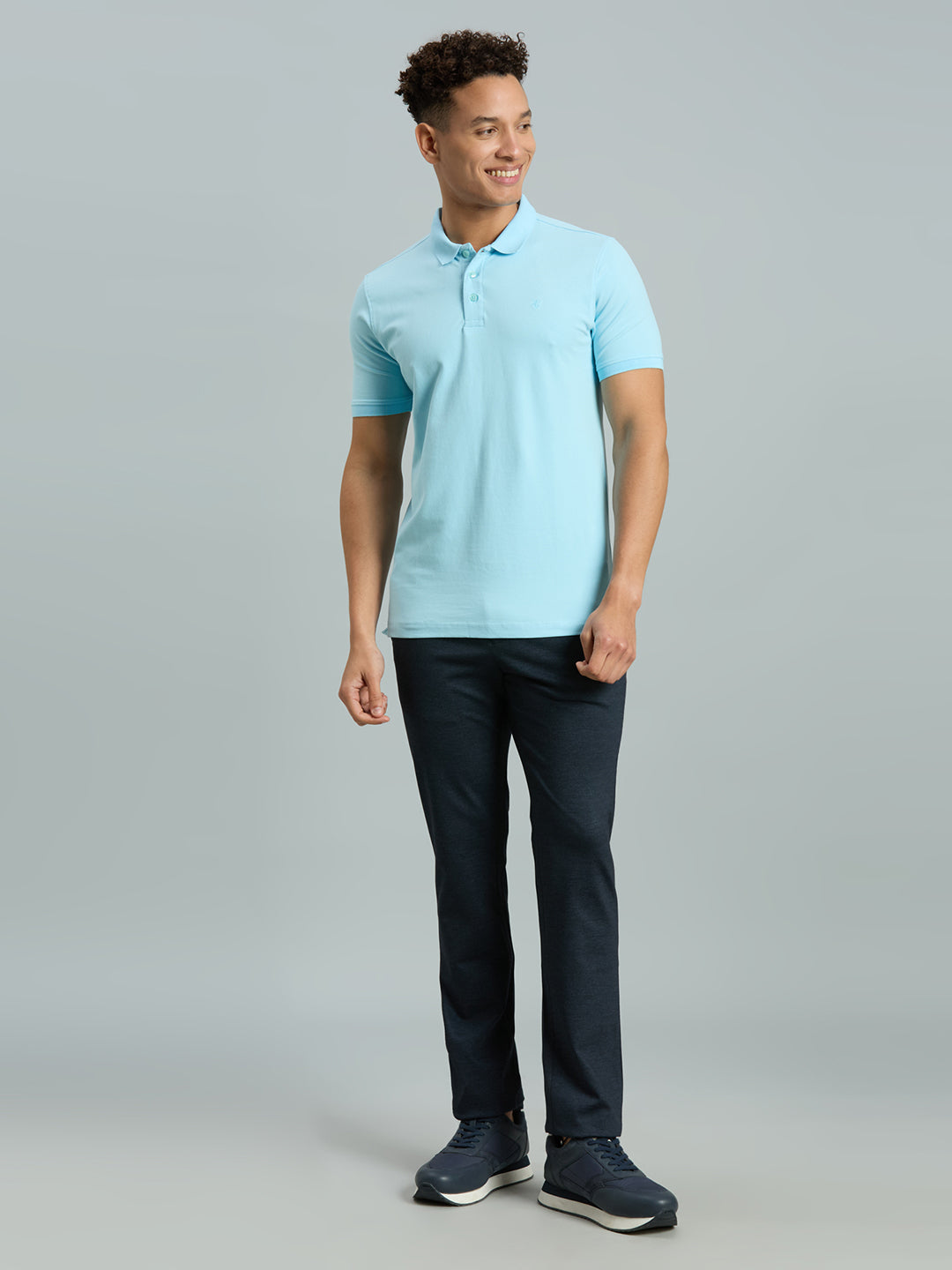 Sky Blue Pq Cotton Spandex Slim Fit Casual Half Sleeve T-Shirt