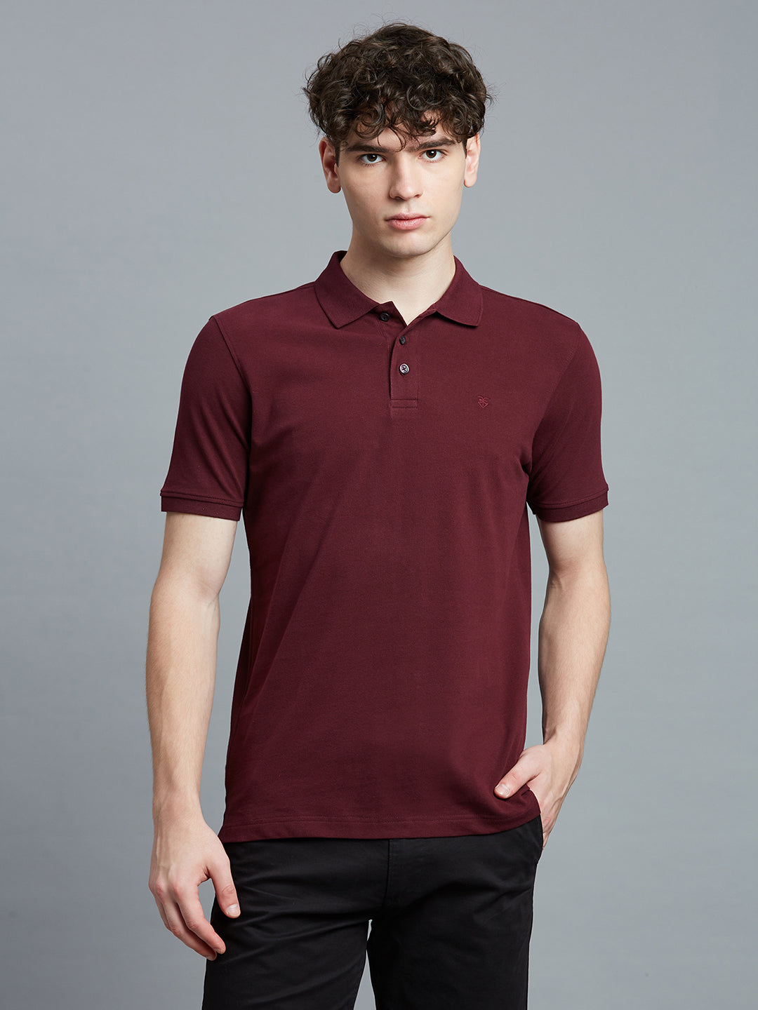 Wine Pq Cotton Spandex Slim Fit Casual Half Sleeve T-Shirt