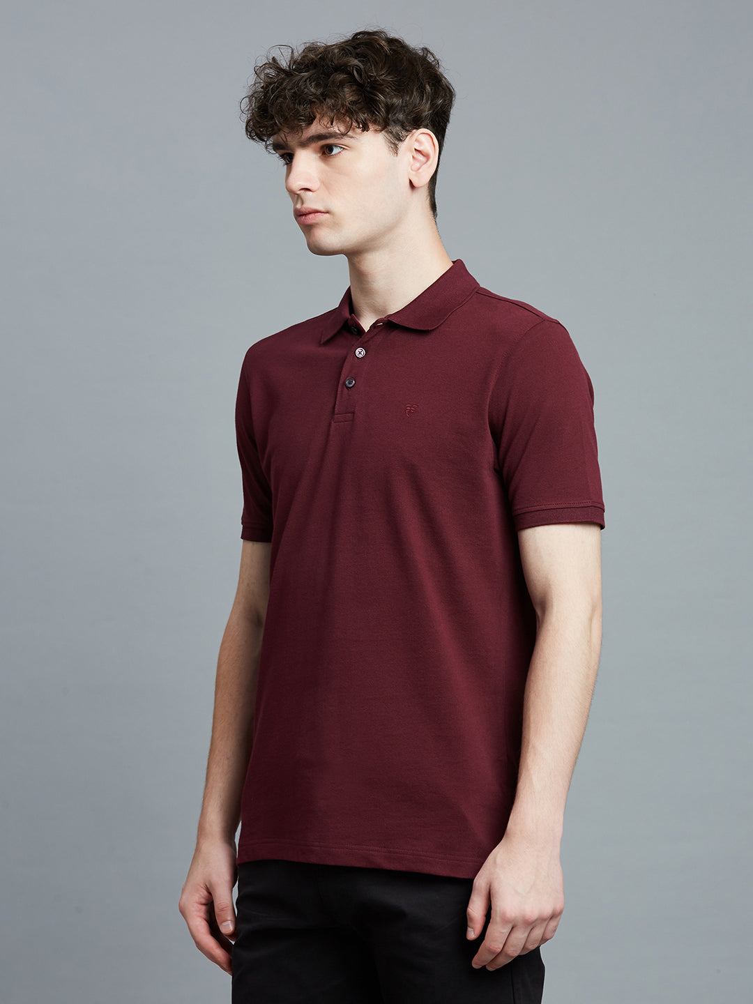 Wine Pq Cotton Spandex Slim Fit Casual Half Sleeve T-Shirt