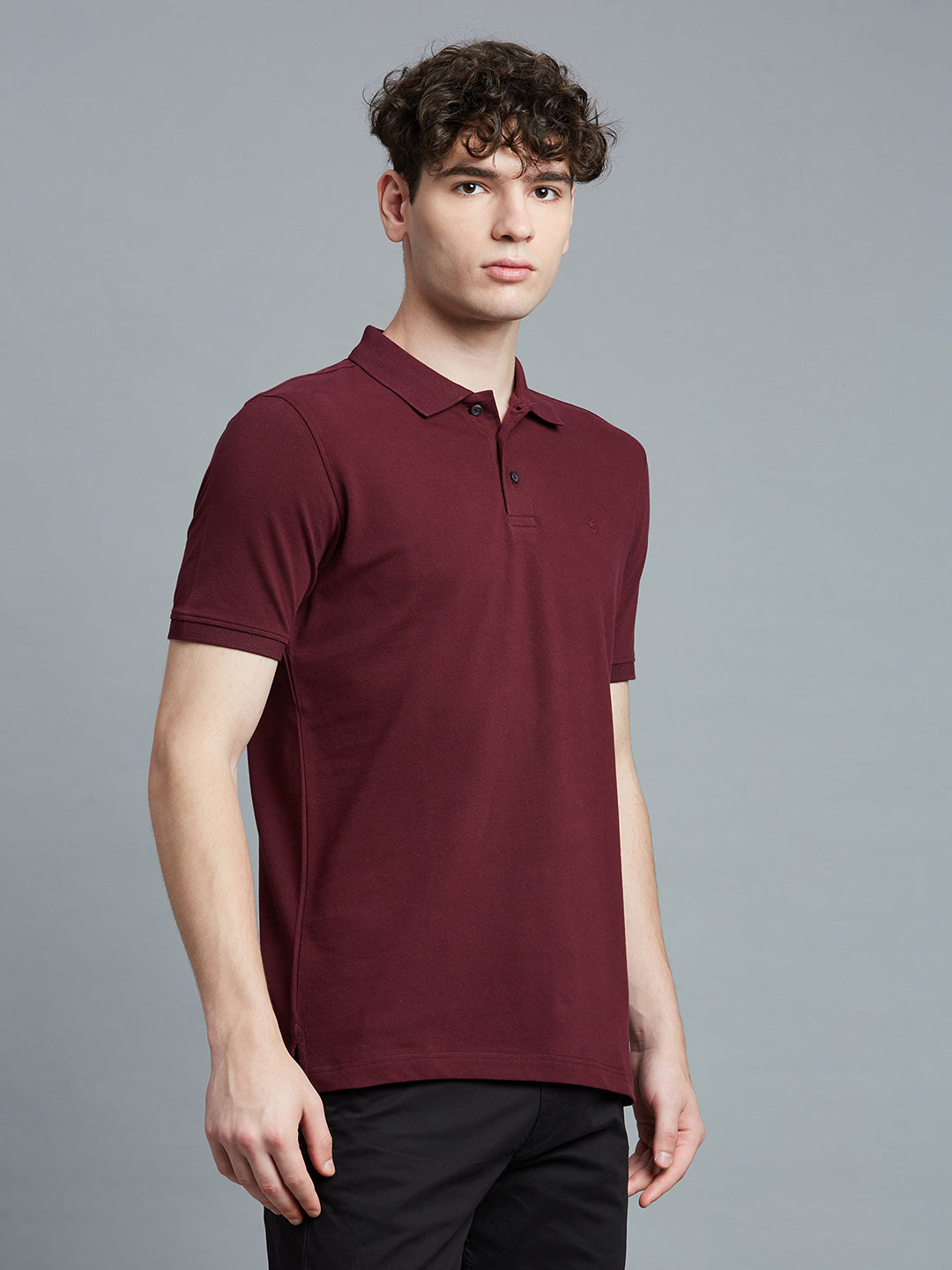 Wine Pq Cotton Spandex Slim Fit Casual Half Sleeve T-Shirt