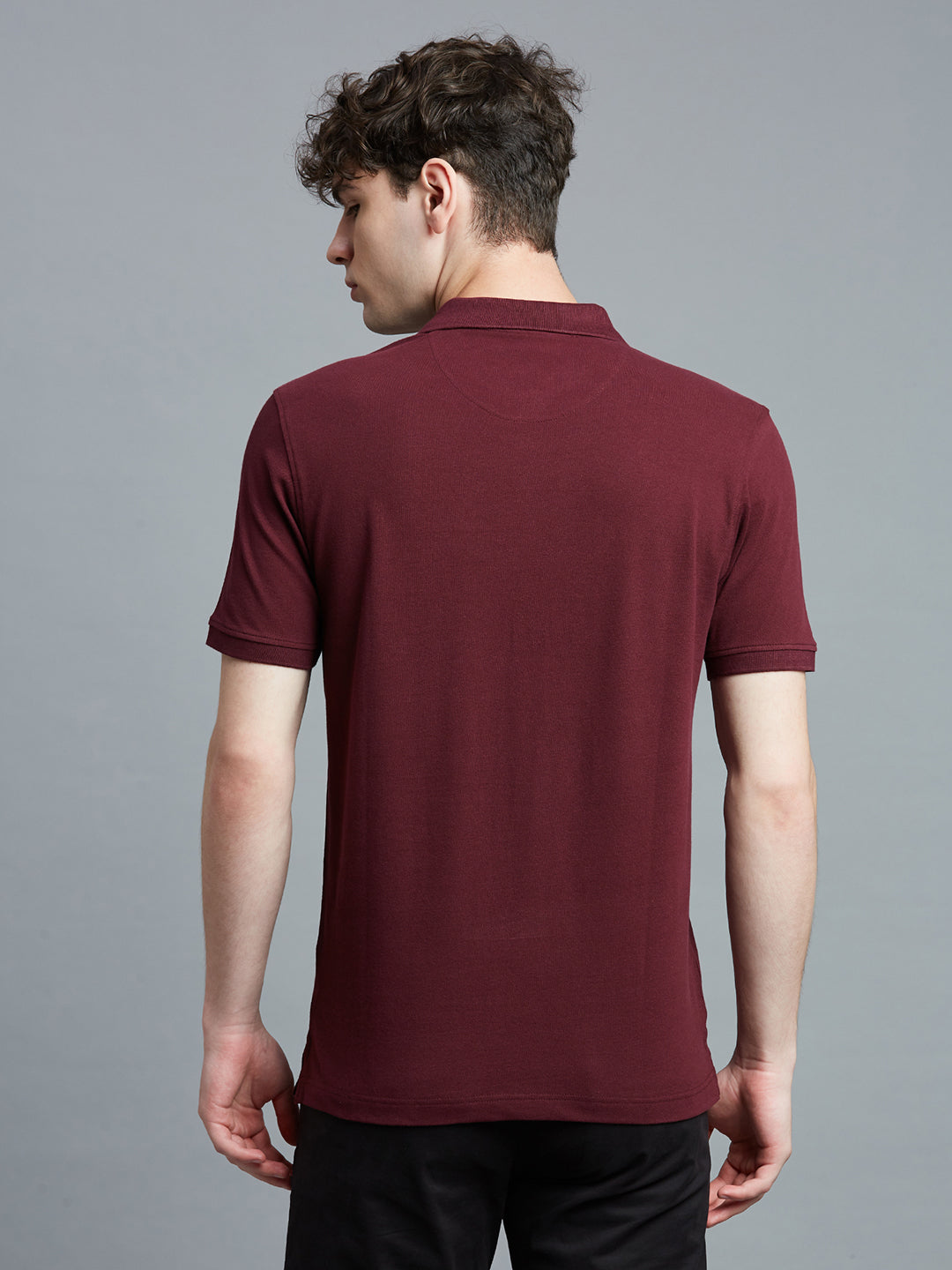 Wine Pq Cotton Spandex Slim Fit Casual Half Sleeve T-Shirt