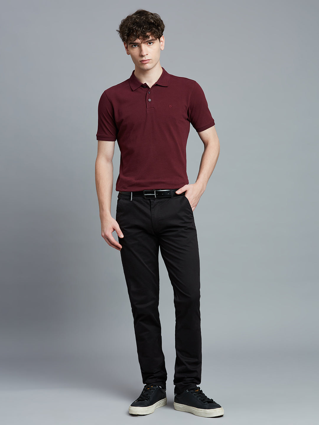 Wine Pq Cotton Spandex Slim Fit Casual Half Sleeve T-Shirt