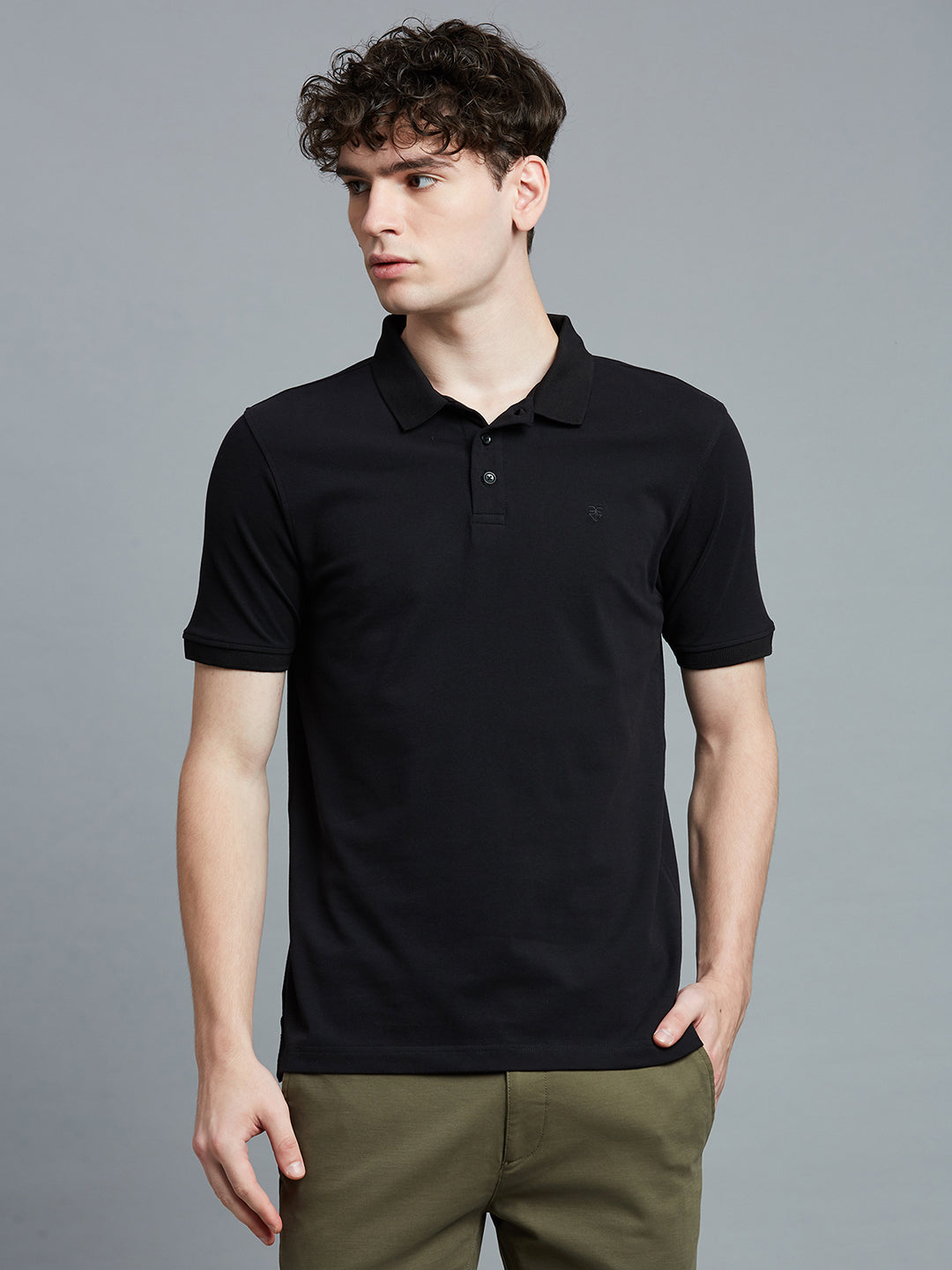 Black Pq Cotton Spandex Slim Fit Casual Half Sleeve T-Shirt