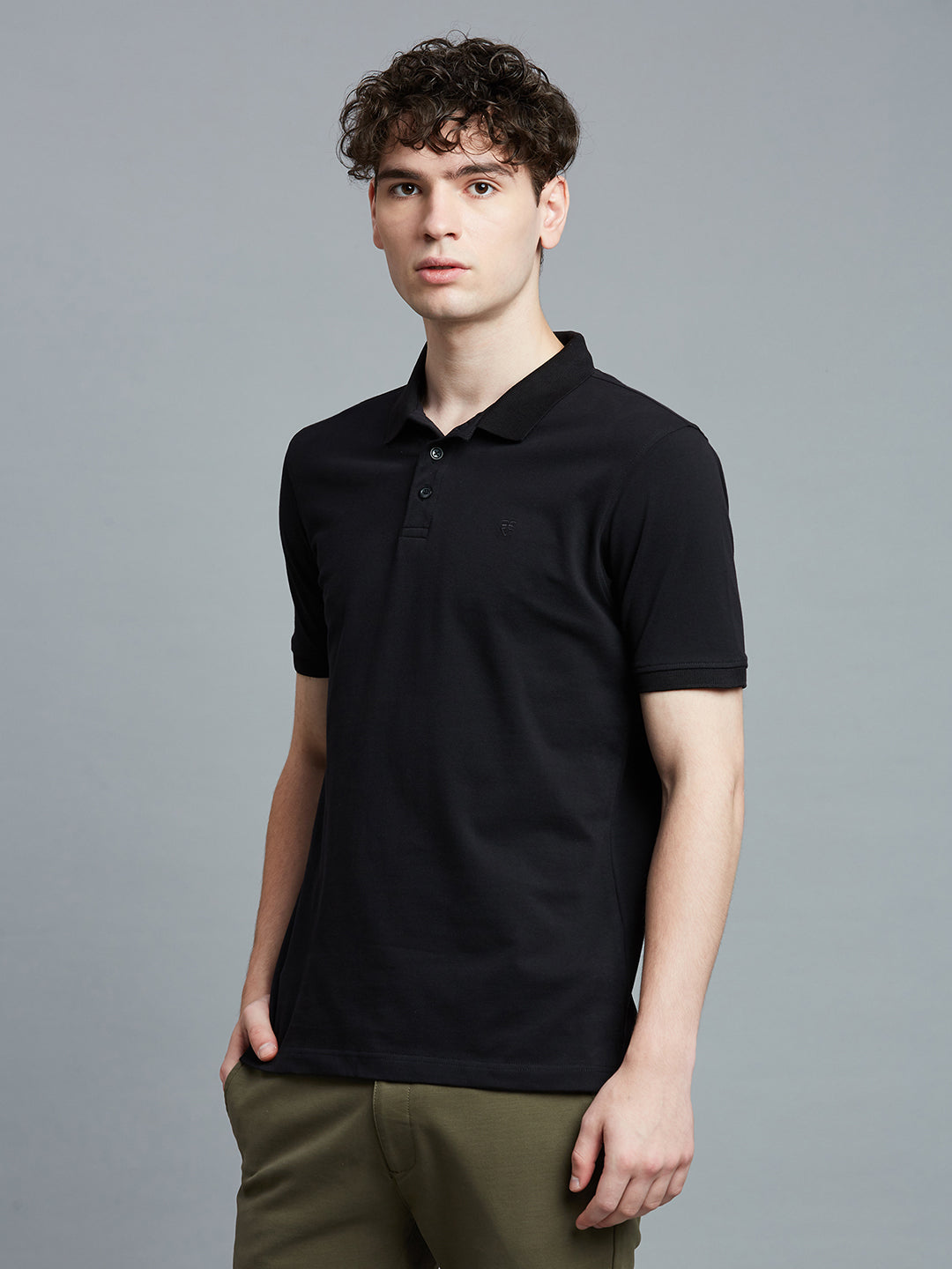 Black Pq Cotton Spandex Slim Fit Casual Half Sleeve T-Shirt