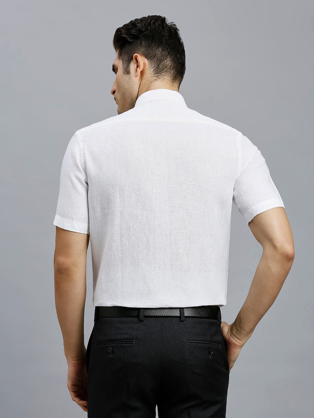 White Solid 100% Linen Regular Fit Formal Half Sleeve Shirt