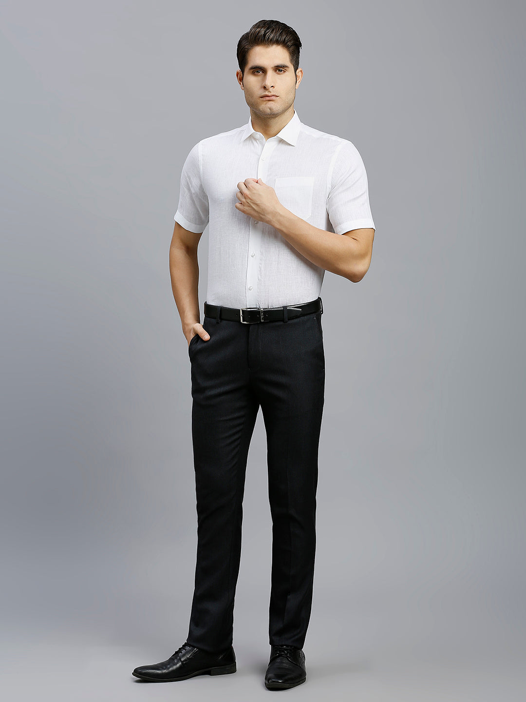 White Solid 100% Linen Regular Fit Formal Half Sleeve Shirt