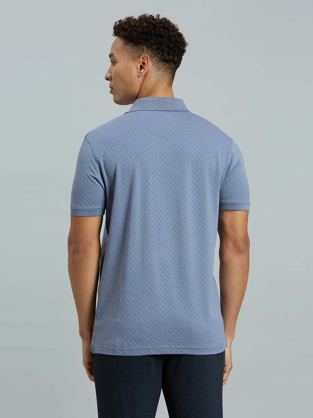 Dusty Blue Jacquard 100% Cotton Slim Fit Casual Half Sleeve T-Shirts