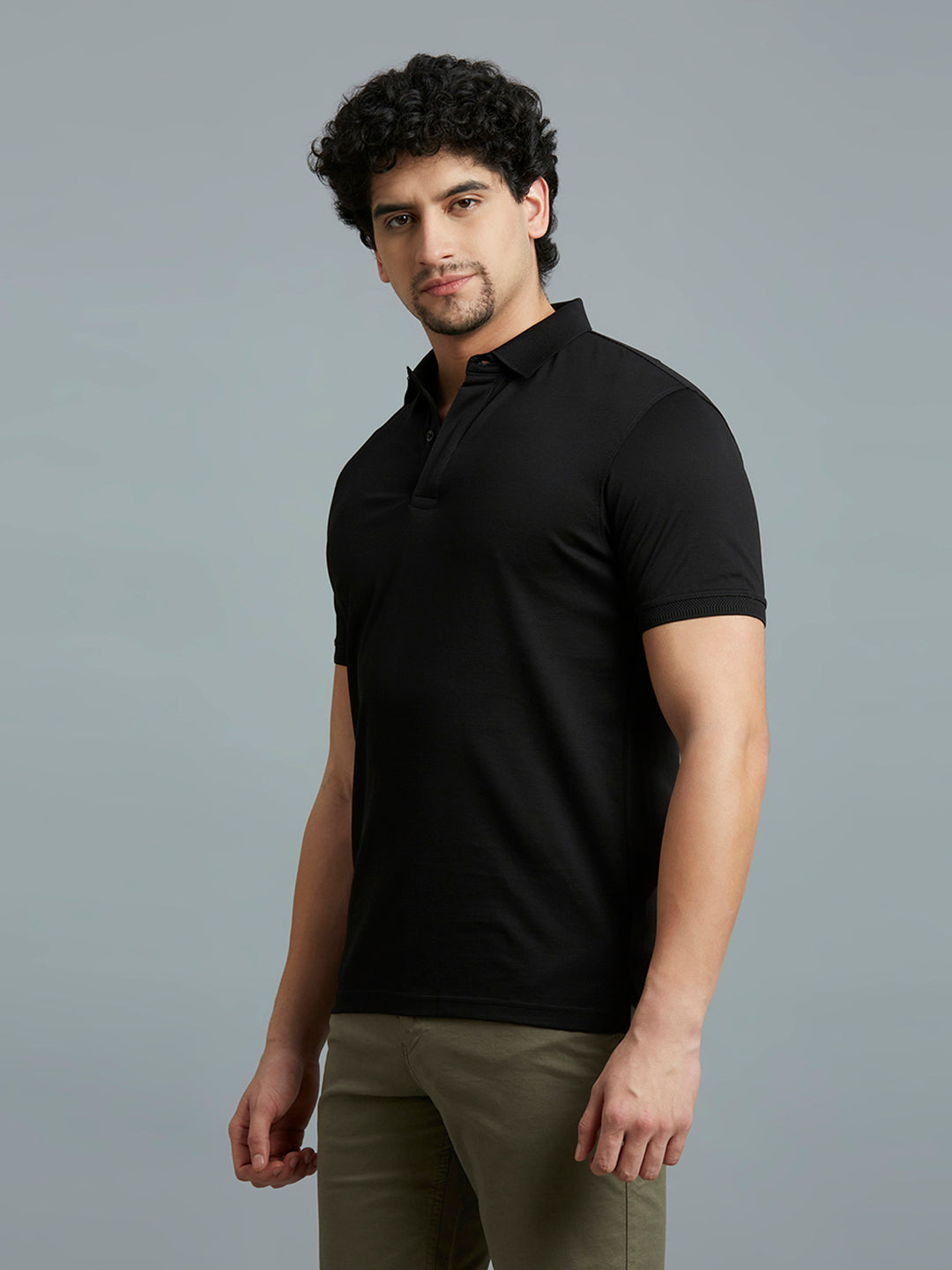 Black Jacquard 100% Cotton Slim Fit Casual Half Sleeve T-Shirt