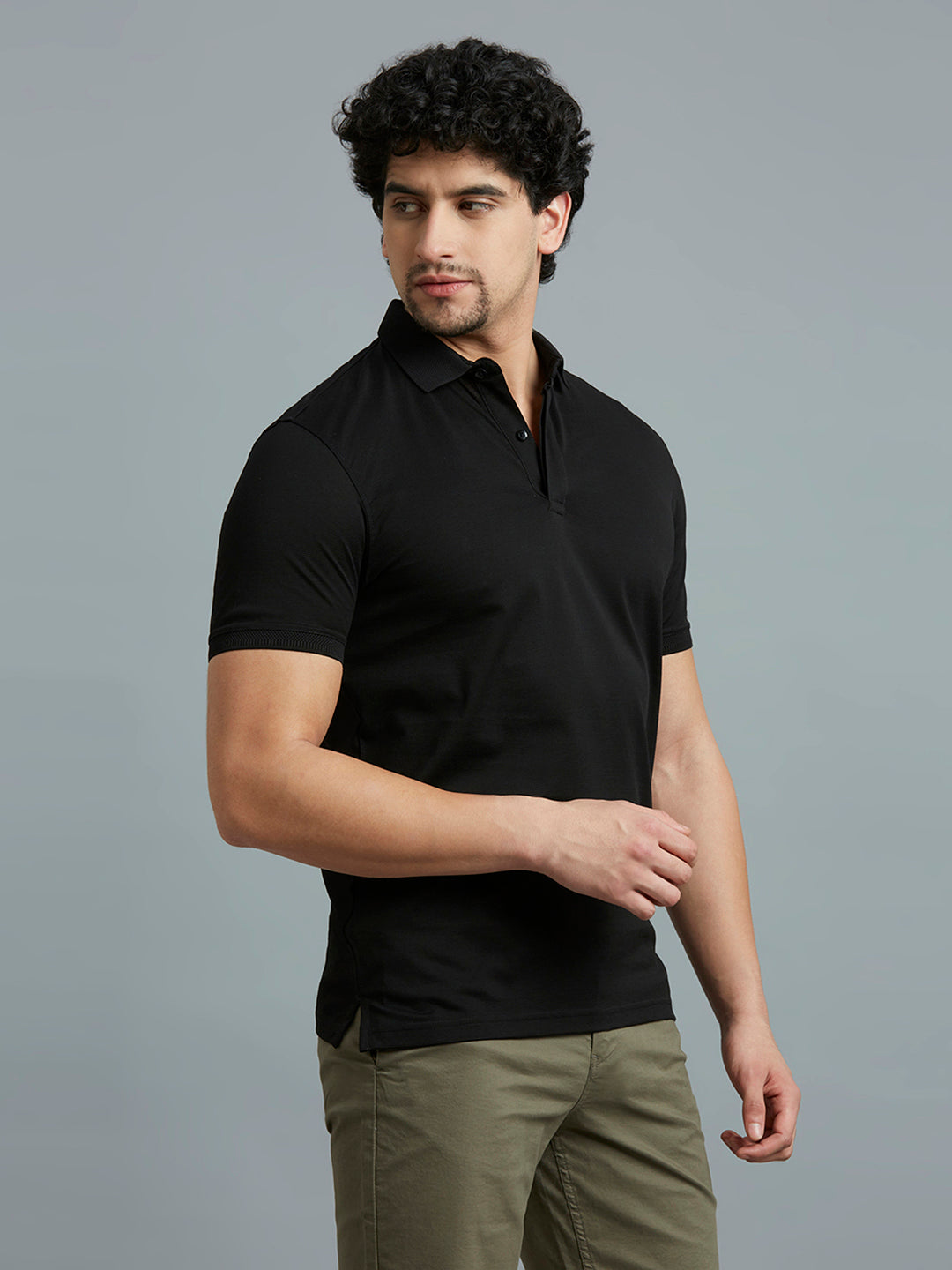 Black Jacquard 100% Cotton Slim Fit Casual Half Sleeve T-Shirt