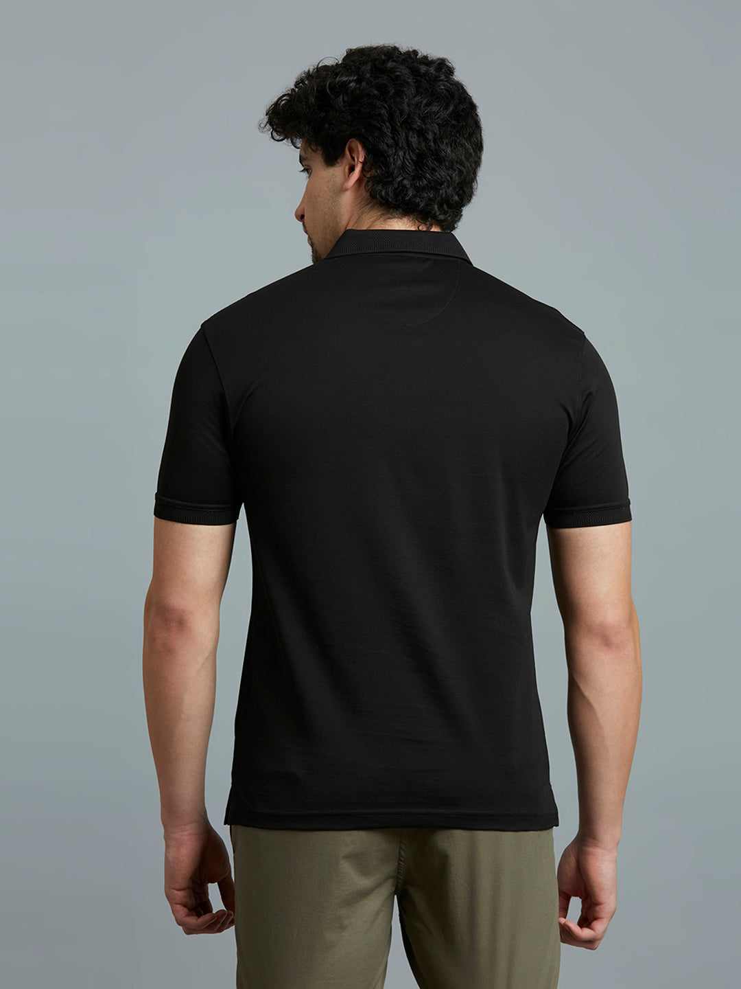 Black Jacquard 100% Cotton Slim Fit Casual Half Sleeve T-Shirt