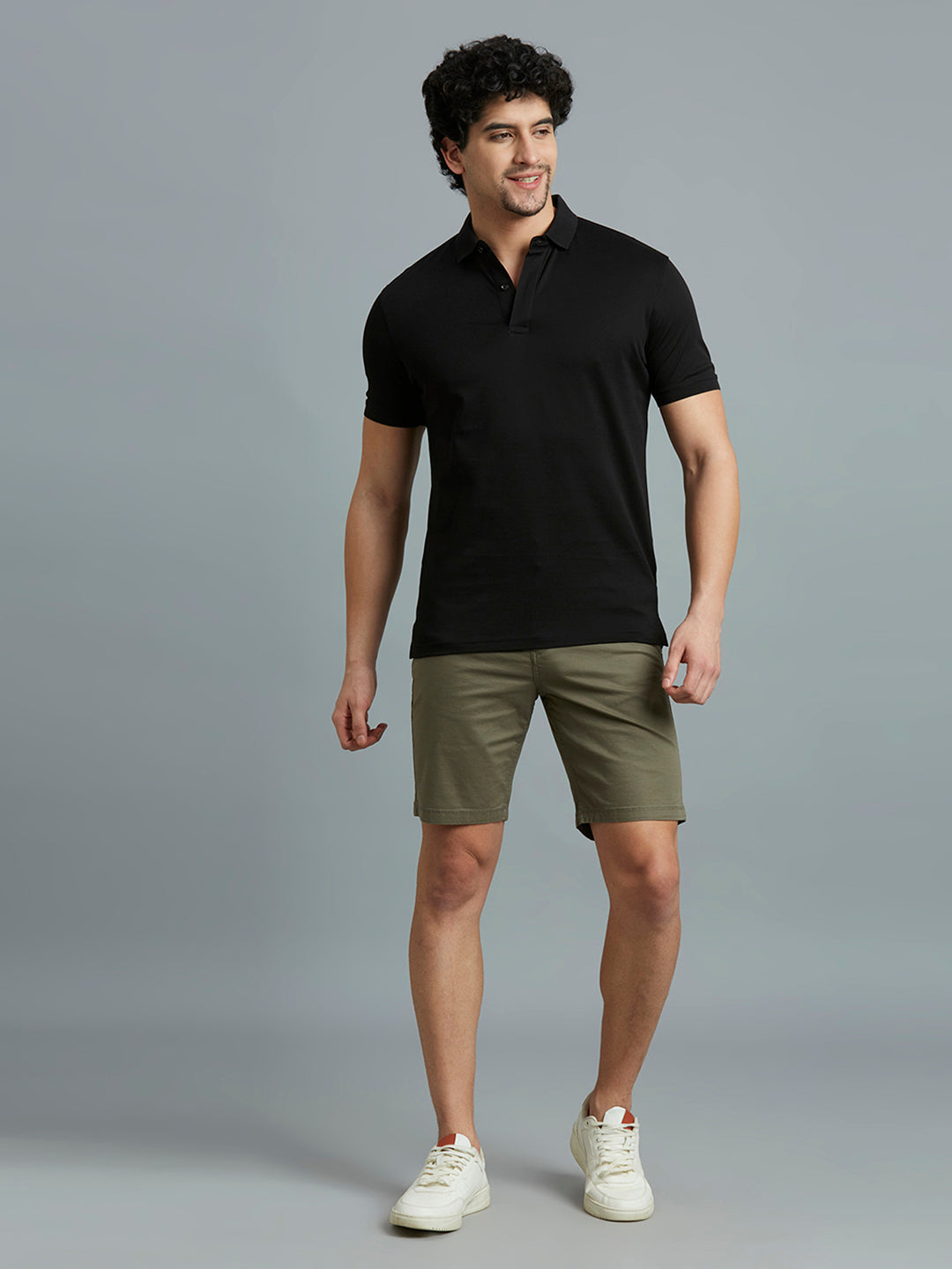 Black Jacquard 100% Cotton Slim Fit Casual Half Sleeve T-Shirt