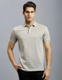 Cream Jacquard 100% Cotton Slim Fit Casual Half Sleeve T-Shirts