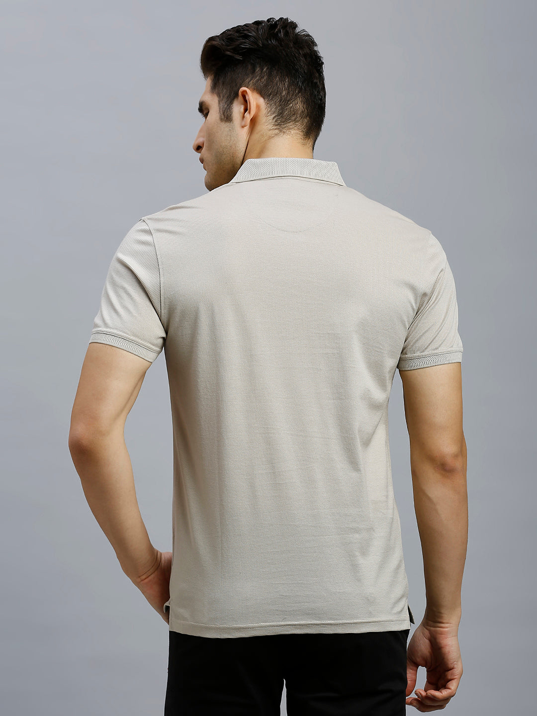 Cream Jacquard 100% Cotton Slim Fit Casual Half Sleeve T-Shirts