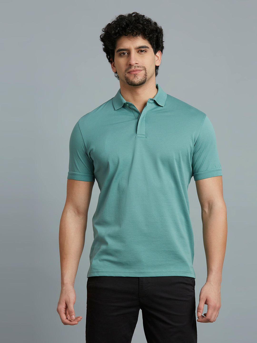 Mint Jacquard 100% Cotton Slim Fit Casual Half Sleeve T-Shirt