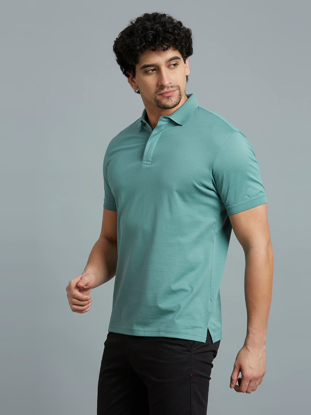 Mint Jacquard 100% Cotton Slim Fit Casual Half Sleeve T-Shirt