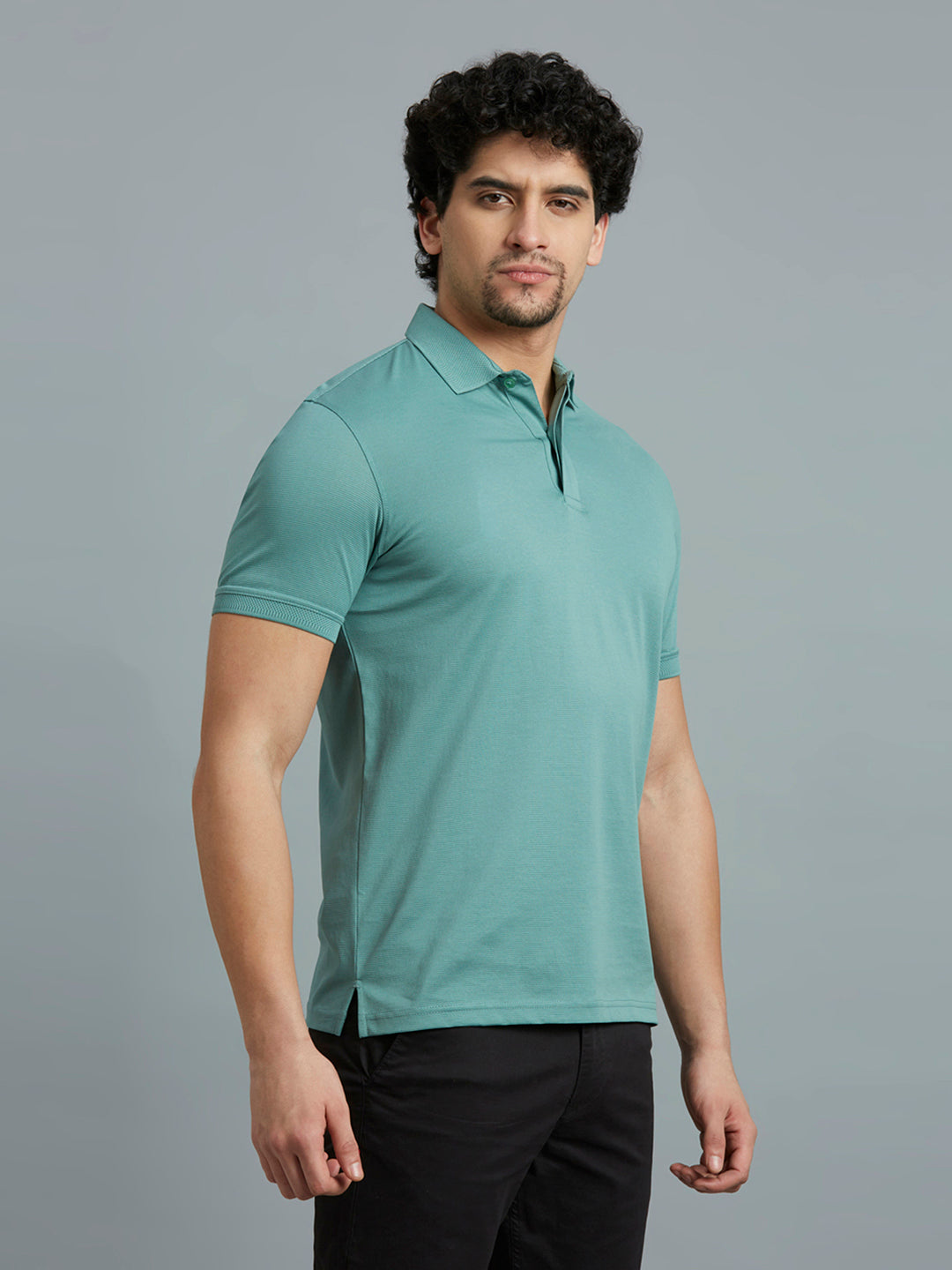 Mint Jacquard 100% Cotton Slim Fit Casual Half Sleeve T-Shirt