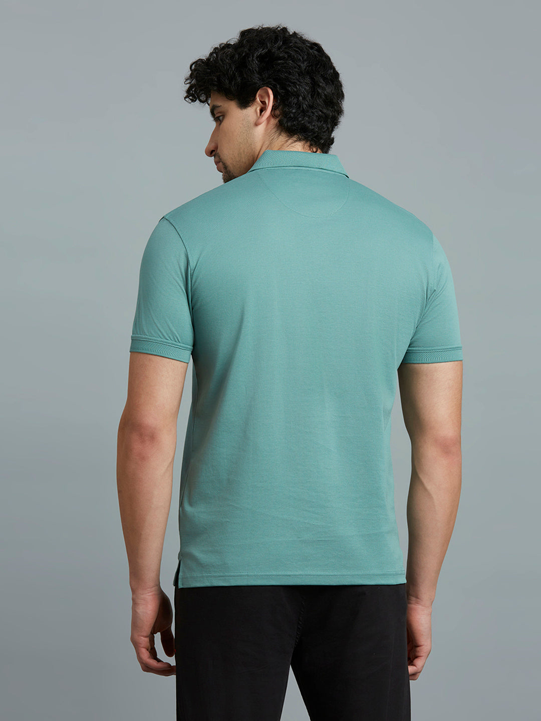 Mint Jacquard 100% Cotton Slim Fit Casual Half Sleeve T-Shirt