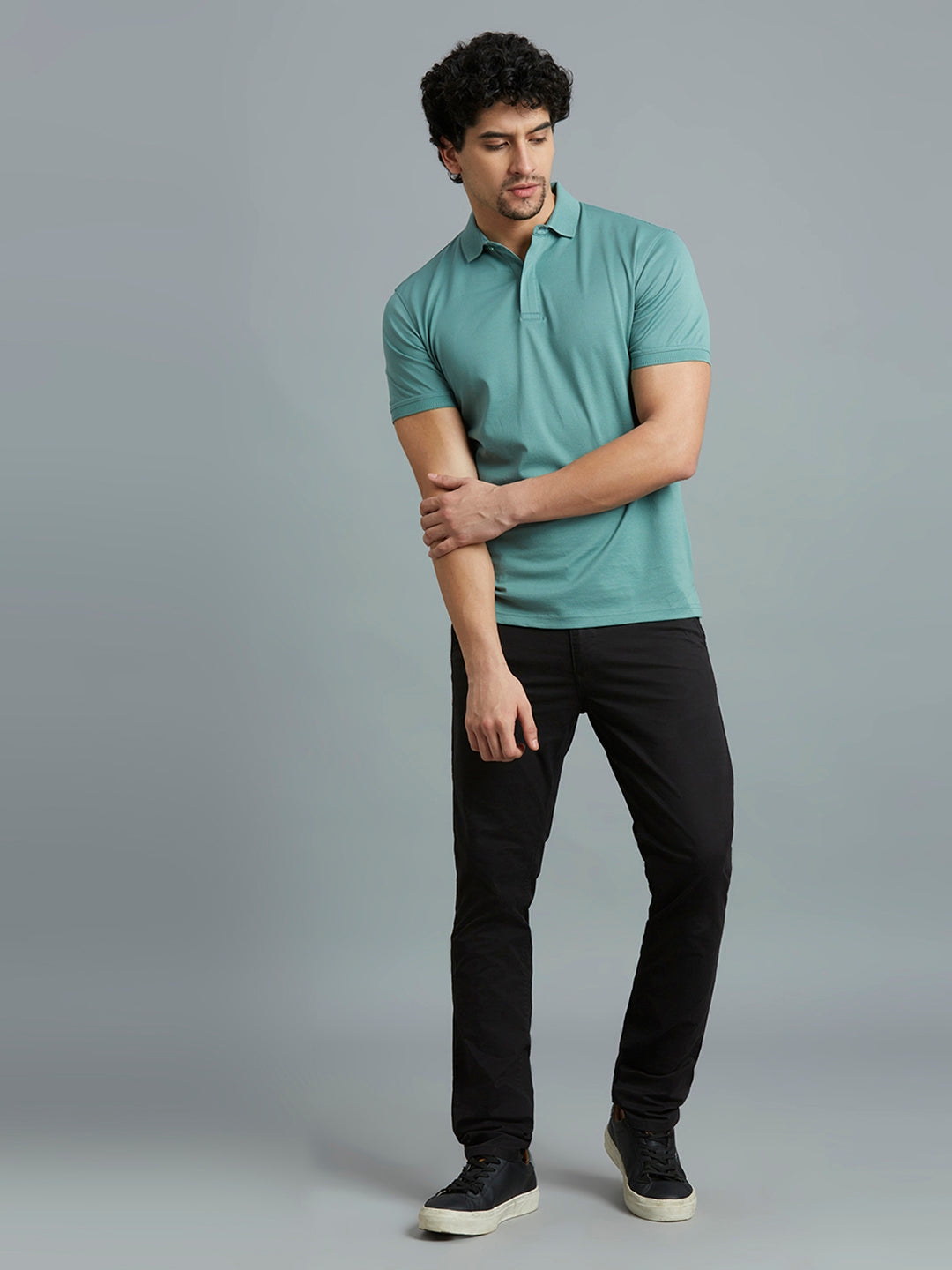 Mint Jacquard 100% Cotton Slim Fit Casual Half Sleeve T-Shirt