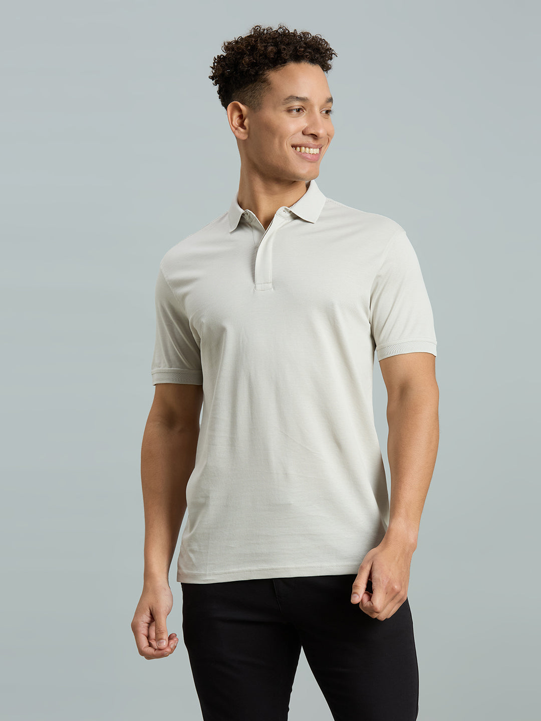 Oyster Jacquard 100% Cotton Slim Fit Casual Half Sleeve T-Shirt