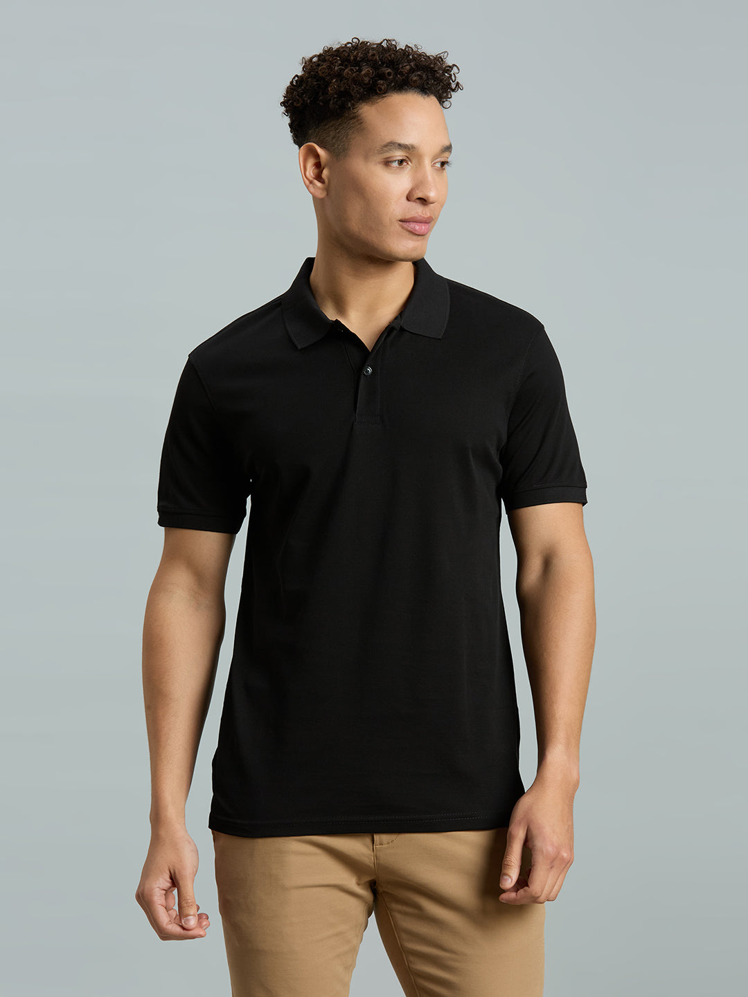 Black Pq 100% Cotton Slim Fit Casual Half Sleeve T-Shirt