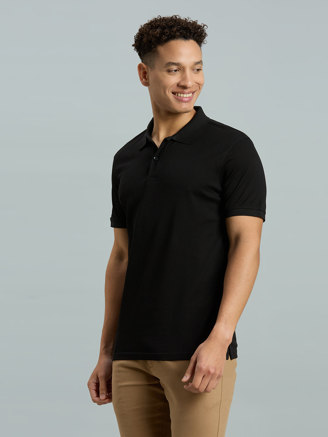 Black Pq 100% Cotton Slim Fit Casual Half Sleeve T-Shirt