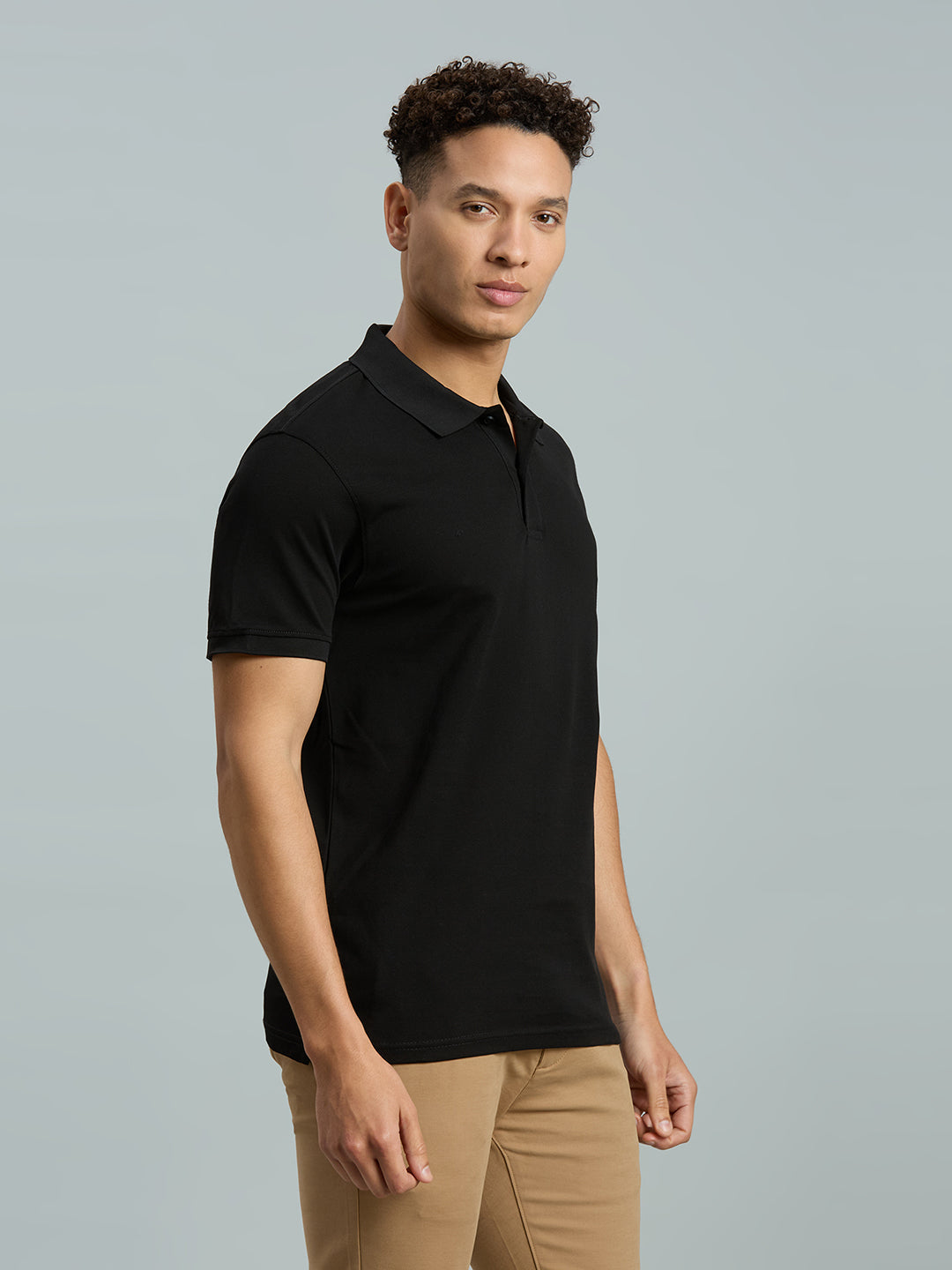 Black Pq 100% Cotton Slim Fit Casual Half Sleeve T-Shirt