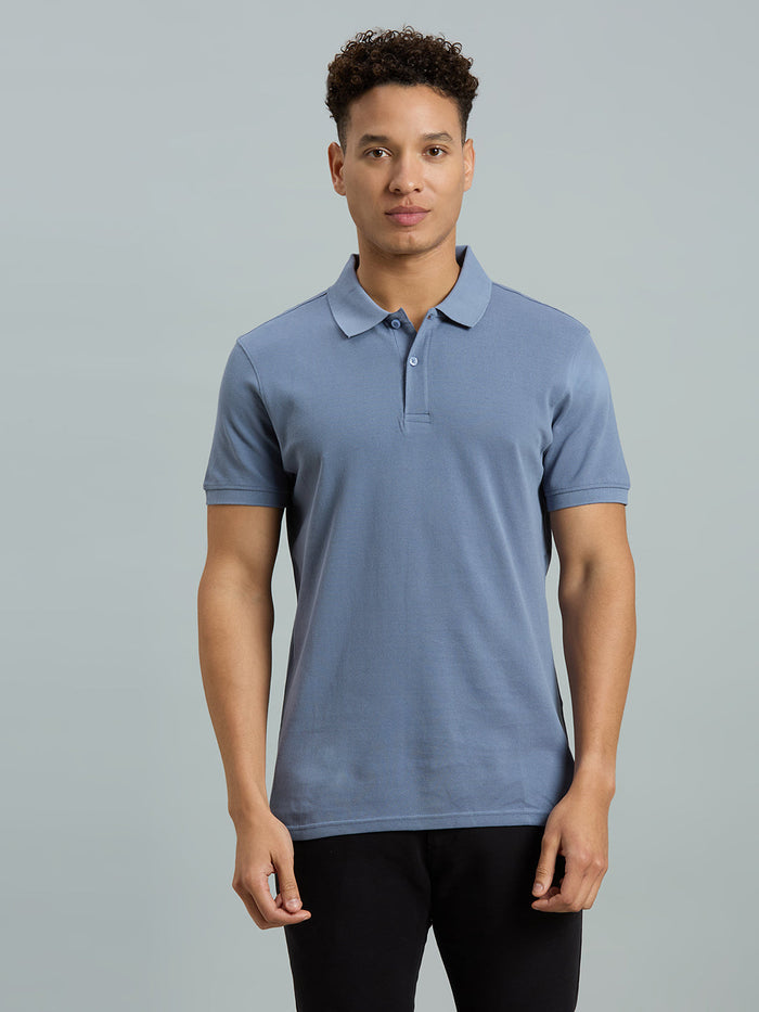Dusty Blue Pq 100% Cotton Slim Fit Casual Half Sleeve T-Shirt