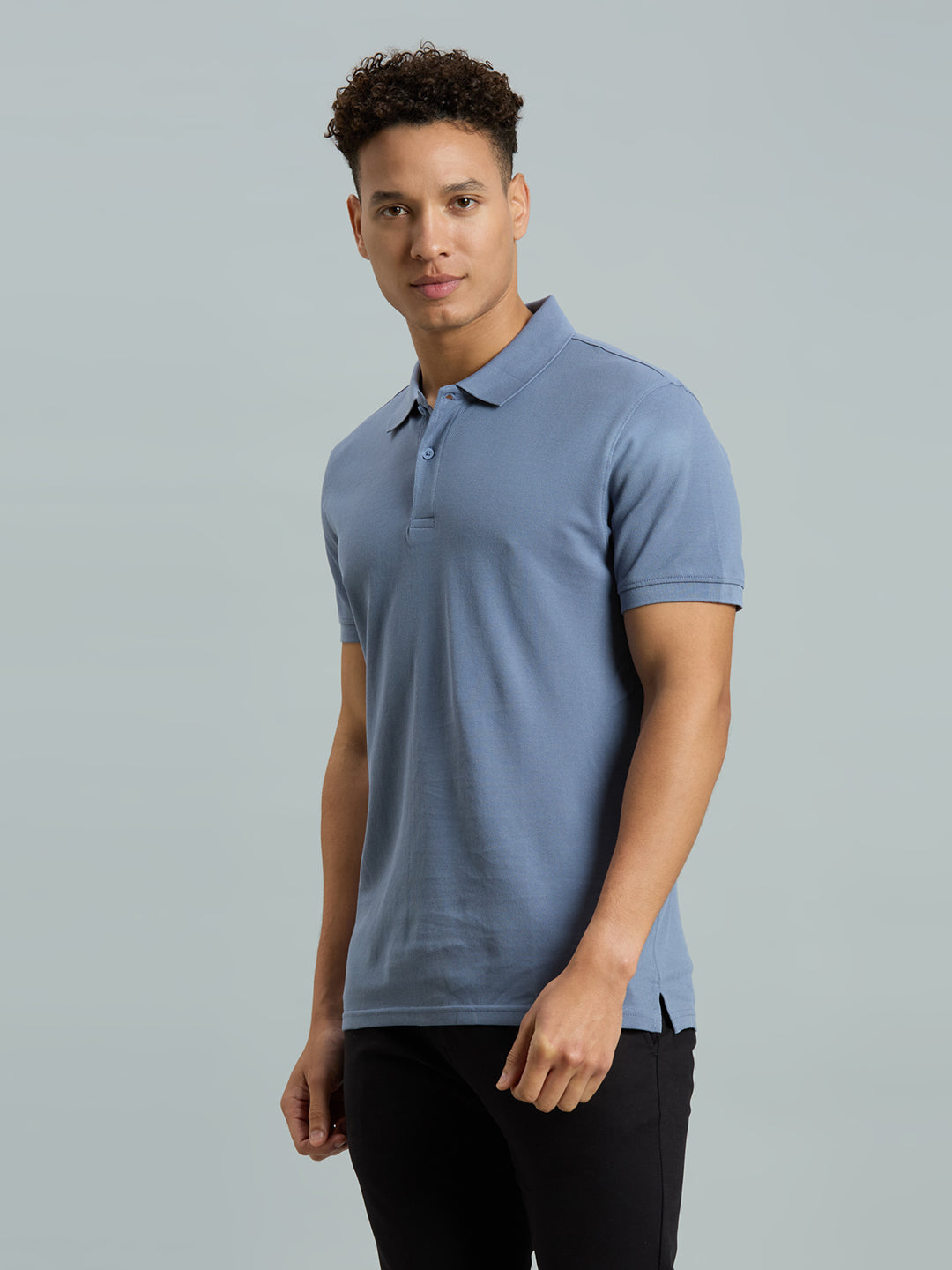 Dusty Blue Pq 100% Cotton Slim Fit Casual Half Sleeve T-Shirt