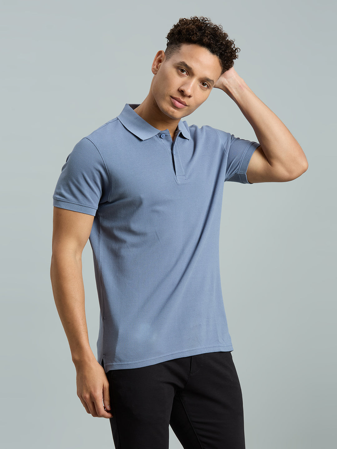 Dusty Blue Pq 100% Cotton Slim Fit Casual Half Sleeve T-Shirt