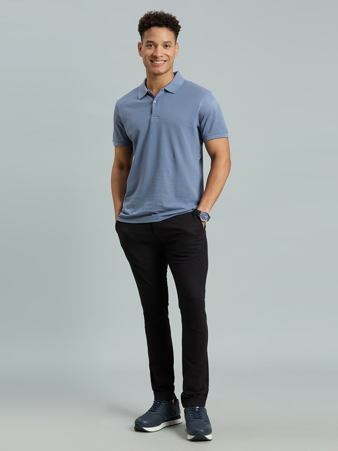 Dusty Blue Pq 100% Cotton Slim Fit Casual Half Sleeve T-Shirt