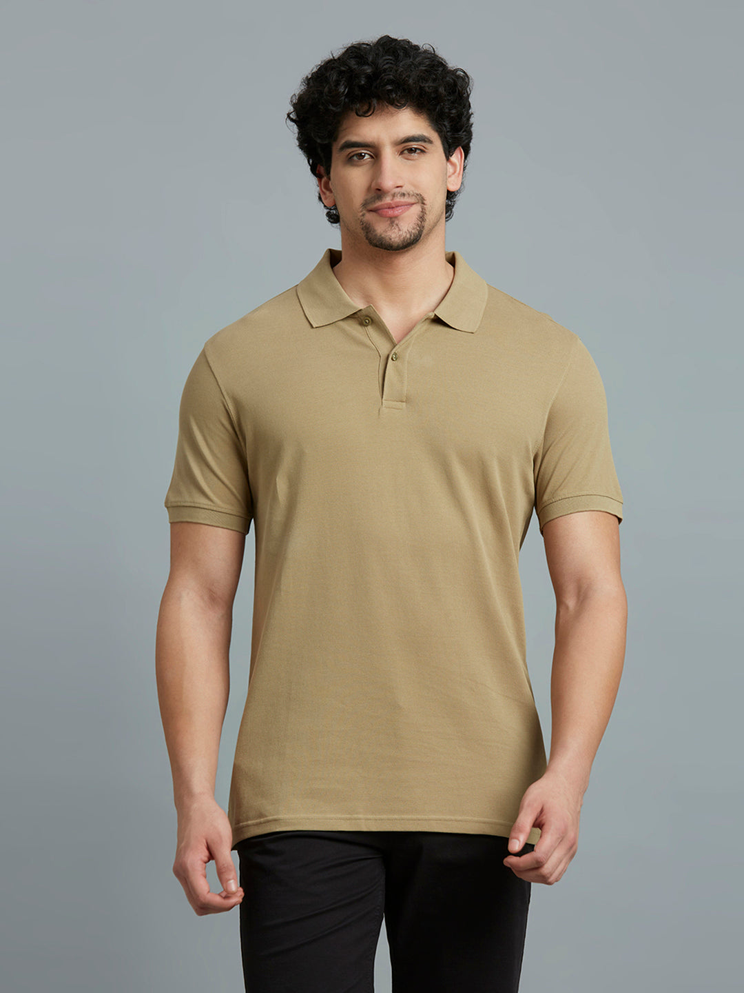 Light Brown Pq 100% Cotton Slim Fit Casual Half Sleeve T-Shirt