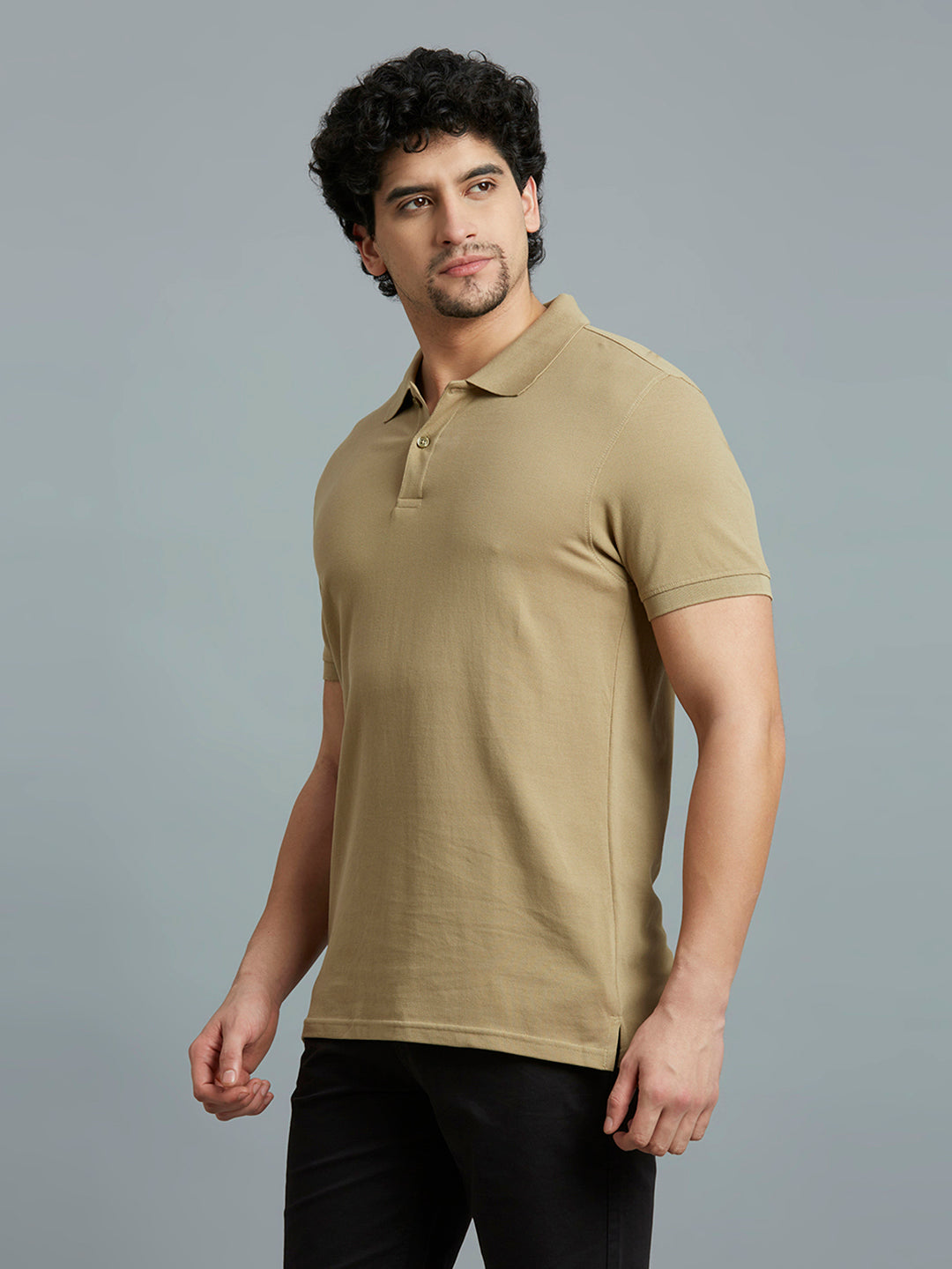 Light Brown Pq 100% Cotton Slim Fit Casual Half Sleeve T-Shirt