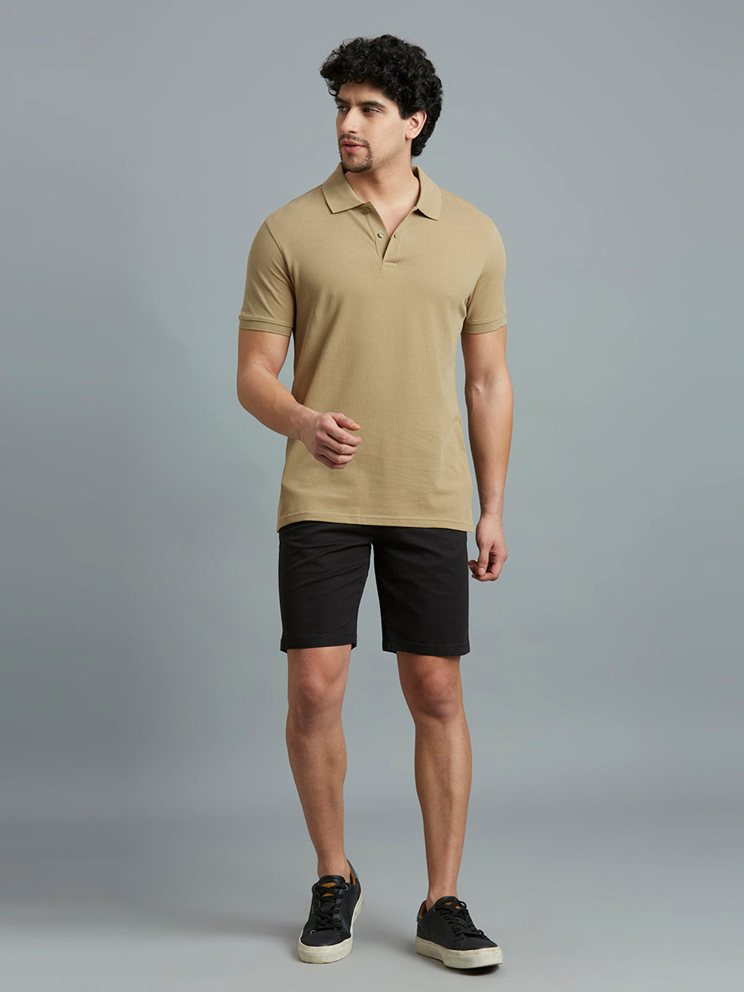 Light Brown Pq 100% Cotton Slim Fit Casual Half Sleeve T-Shirt