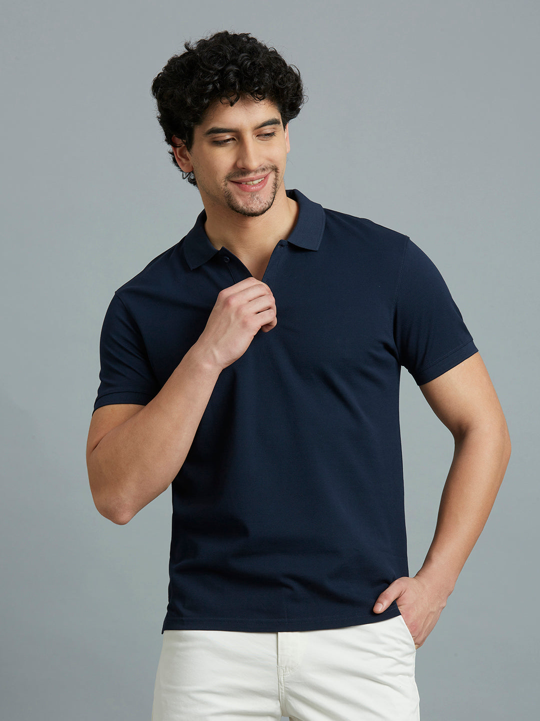 Navy Pq 100% Cotton Slim Fit Casual Half Sleeve T-Shirt