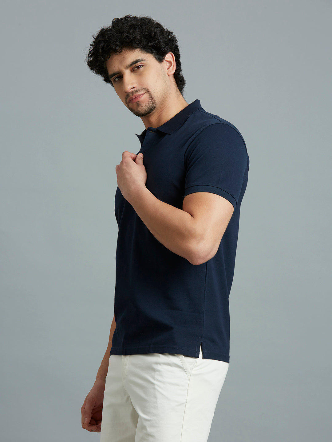 Navy Pq 100% Cotton Slim Fit Casual Half Sleeve T-Shirt