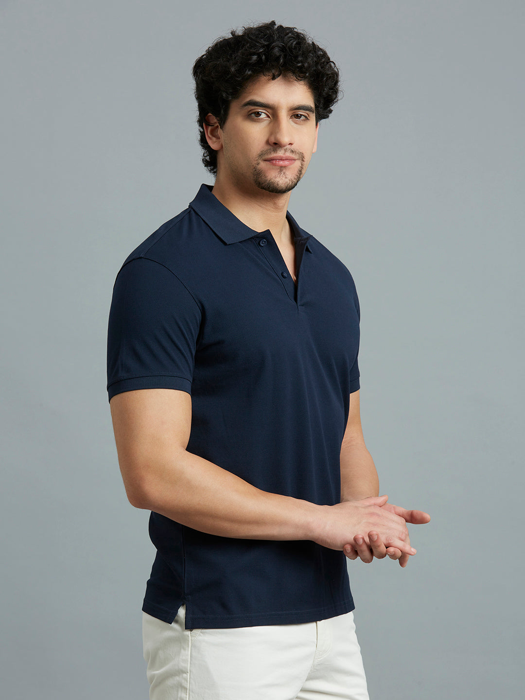 Navy Pq 100% Cotton Slim Fit Casual Half Sleeve T-Shirt