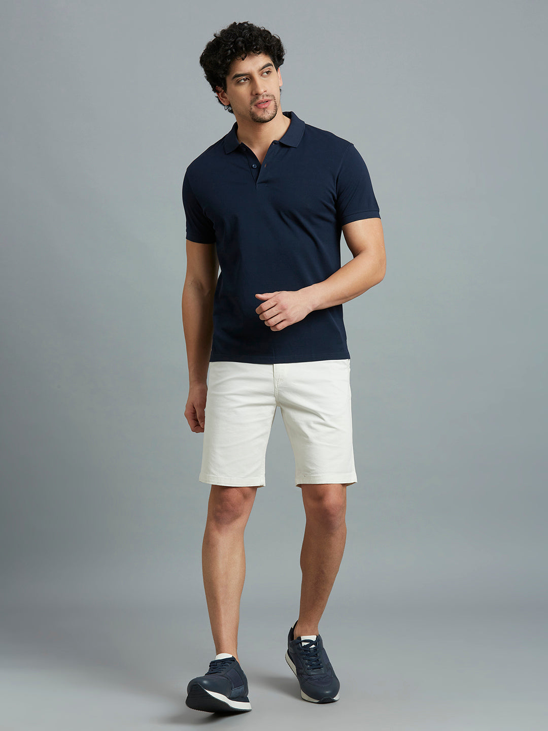 Navy Pq 100% Cotton Slim Fit Casual Half Sleeve T-Shirt