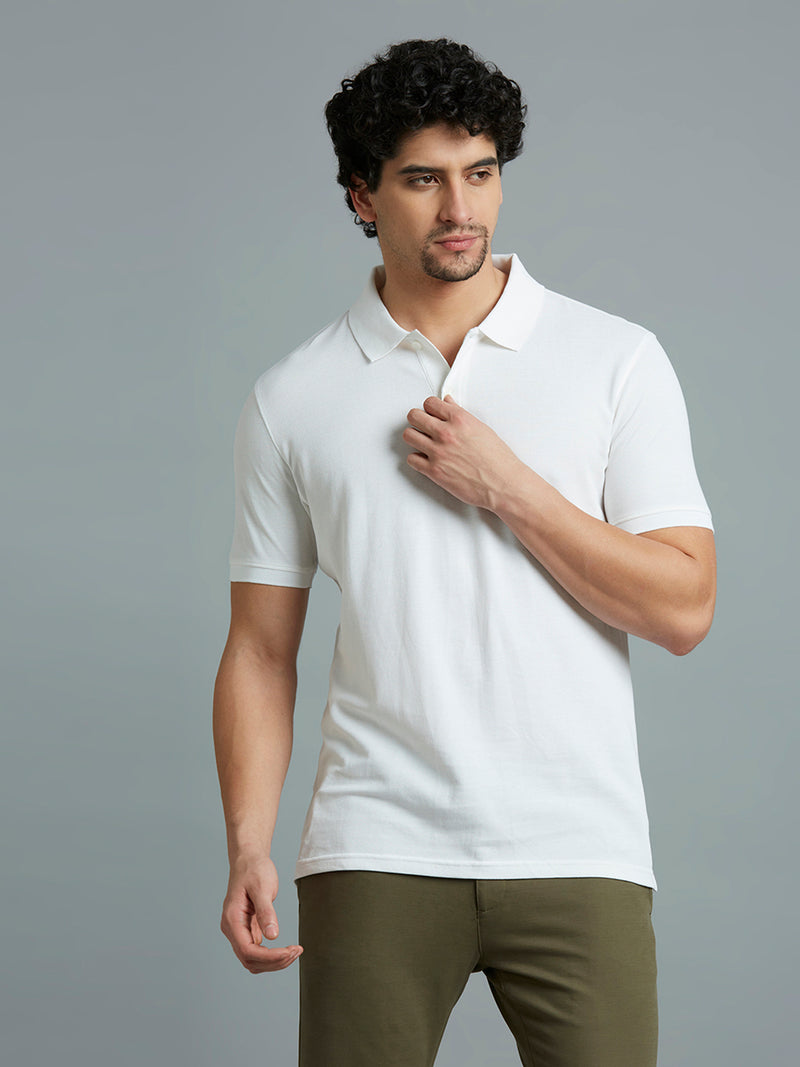 White Pq 100% Cotton Slim Fit Casual Half Sleeve T-Shirt
