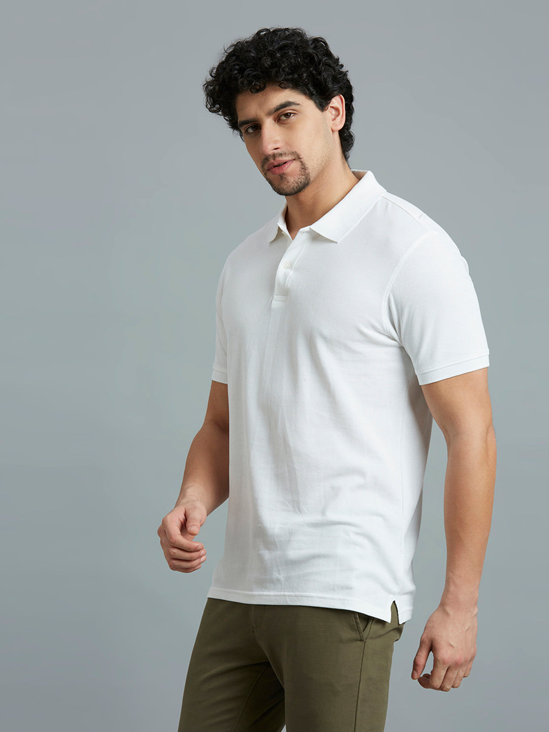 White Pq 100% Cotton Slim Fit Casual Half Sleeve T-Shirt