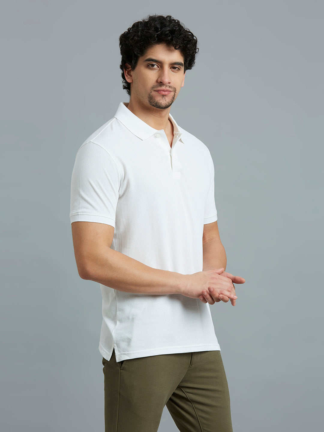 White Pq 100% Cotton Slim Fit Casual Half Sleeve T-Shirt